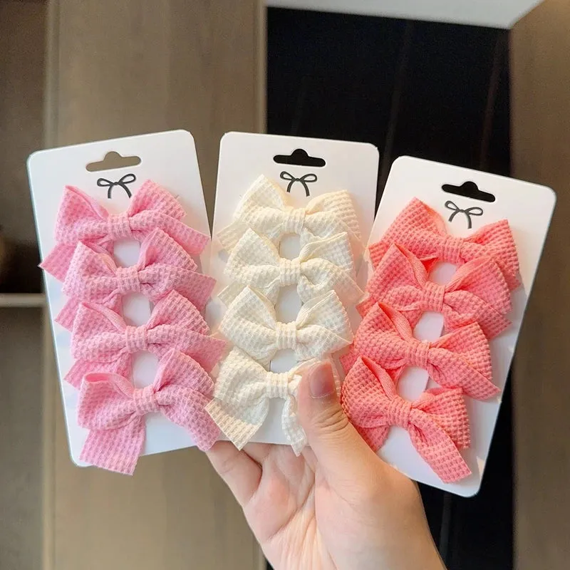 4PCS Soft Cotton Bow Hairpin Girl Sweet Plaid Design Hairpin Color