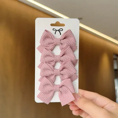4PCS Soft Cotton Bow Hairpin Girl Sweet Plaid Design Hairpin Color
