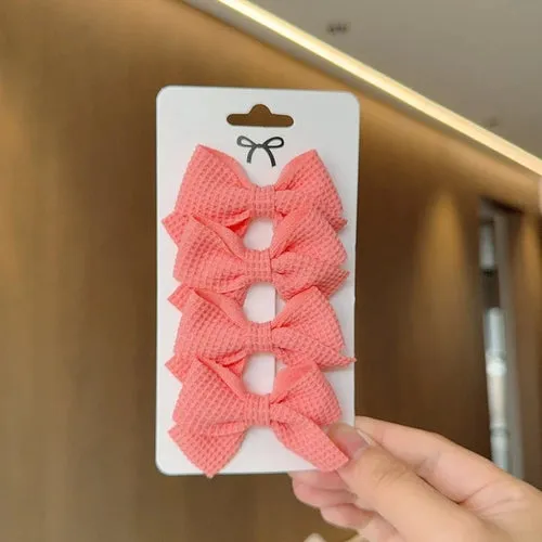 4PCS Soft Cotton Bow Hairpin Girl Sweet Plaid Design Hairpin Color