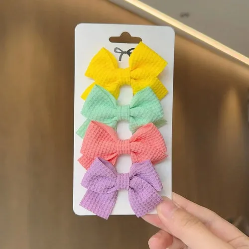 4PCS Soft Cotton Bow Hairpin Girl Sweet Plaid Design Hairpin Color