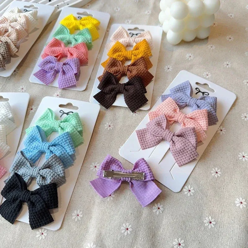 4PCS Soft Cotton Bow Hairpin Girl Sweet Plaid Design Hairpin Color