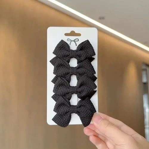 4PCS Soft Cotton Bow Hairpin Girl Sweet Plaid Design Hairpin Color