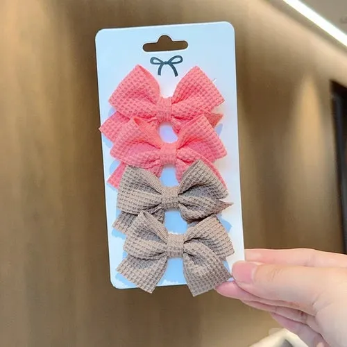 4PCS Soft Cotton Bow Hairpin Girl Sweet Plaid Design Hairpin Color