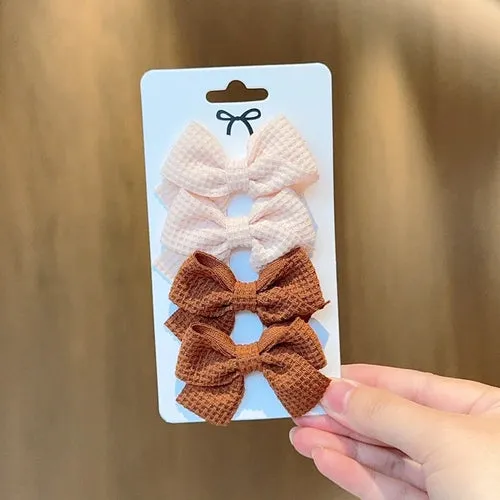 4PCS Soft Cotton Bow Hairpin Girl Sweet Plaid Design Hairpin Color