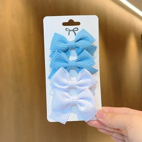 4PCS Soft Cotton Bow Hairpin Girl Sweet Plaid Design Hairpin Color