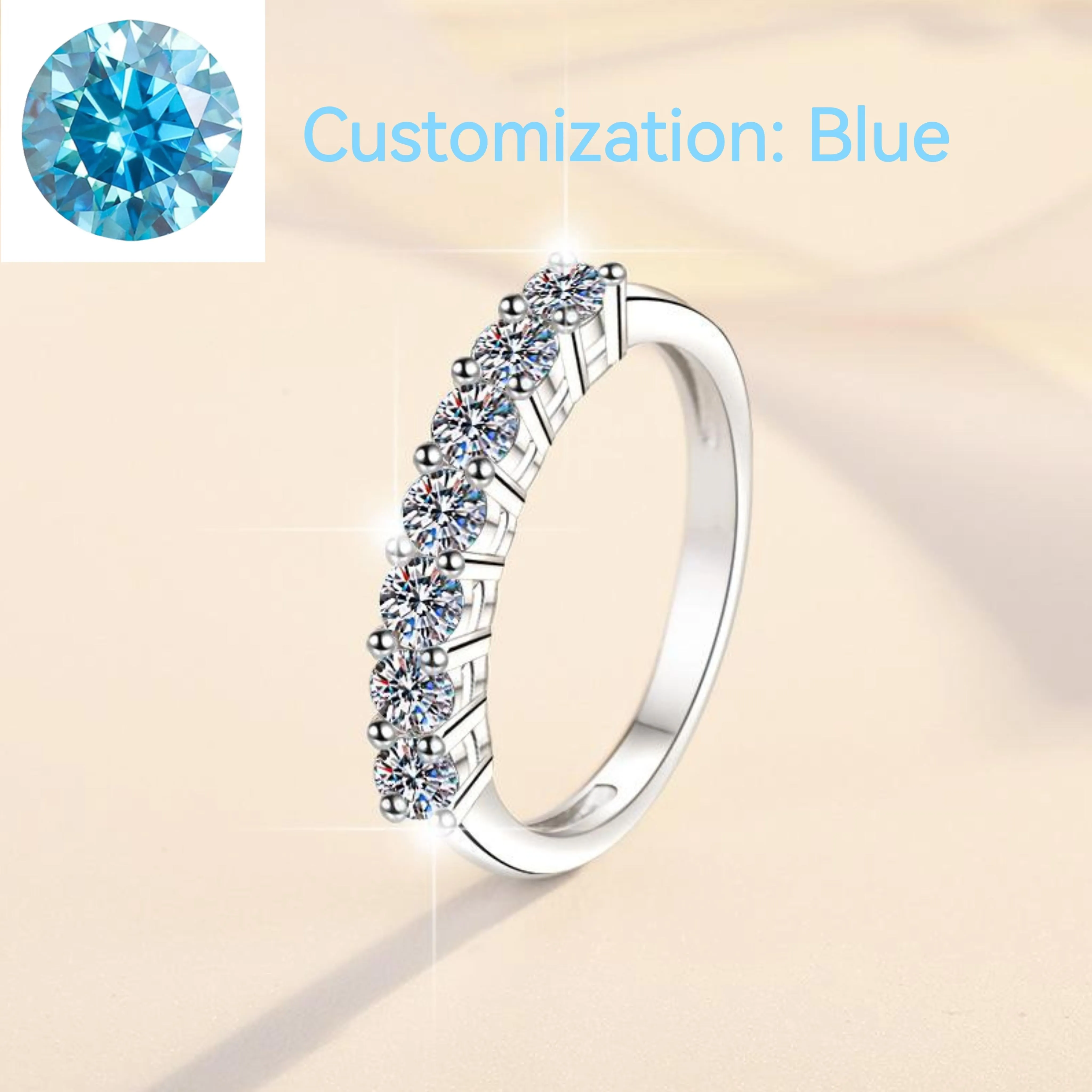 72. S925 Sterling Silver Synthetic Moissanite Seven Star Ring Crown Ring
