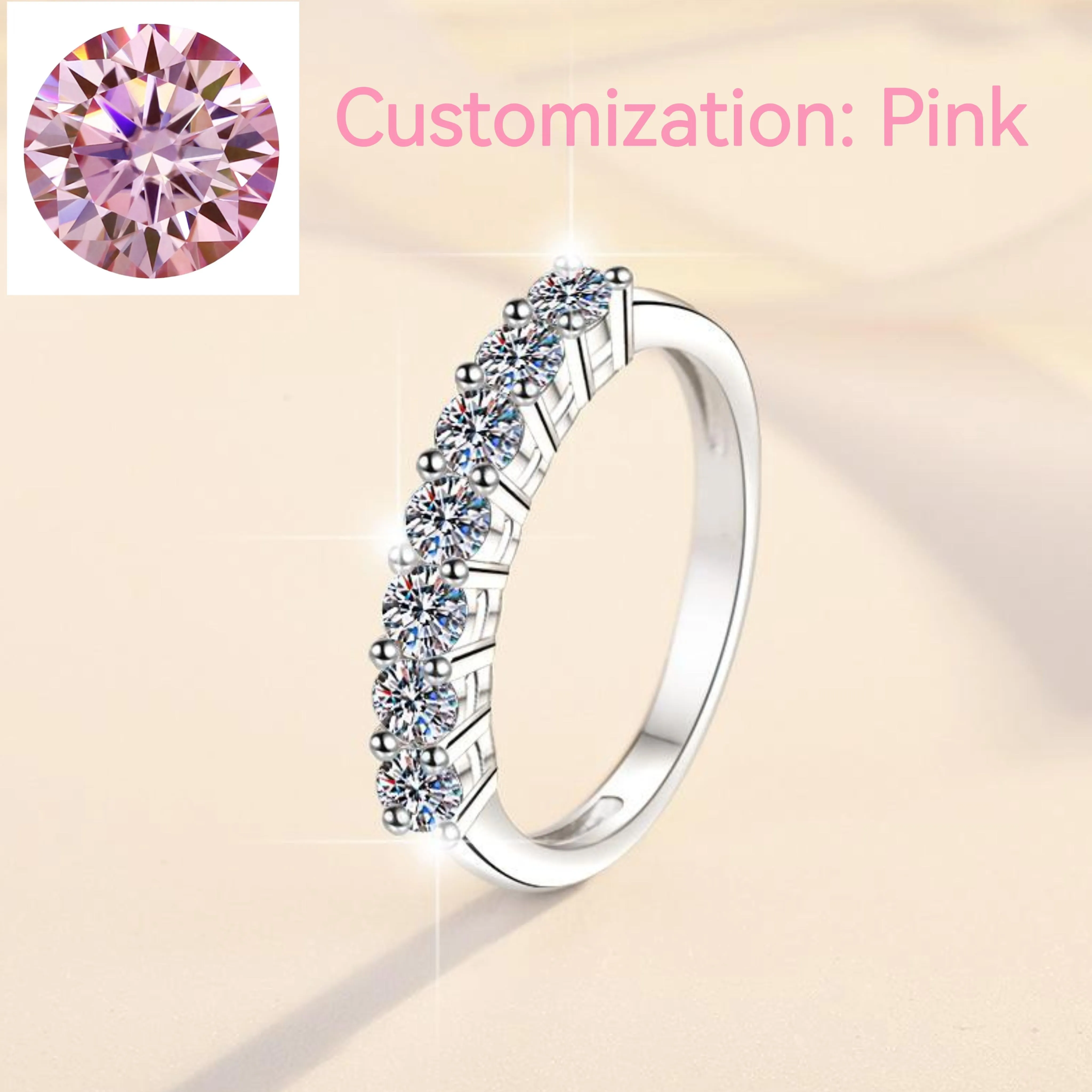 72. S925 Sterling Silver Synthetic Moissanite Seven Star Ring Crown Ring