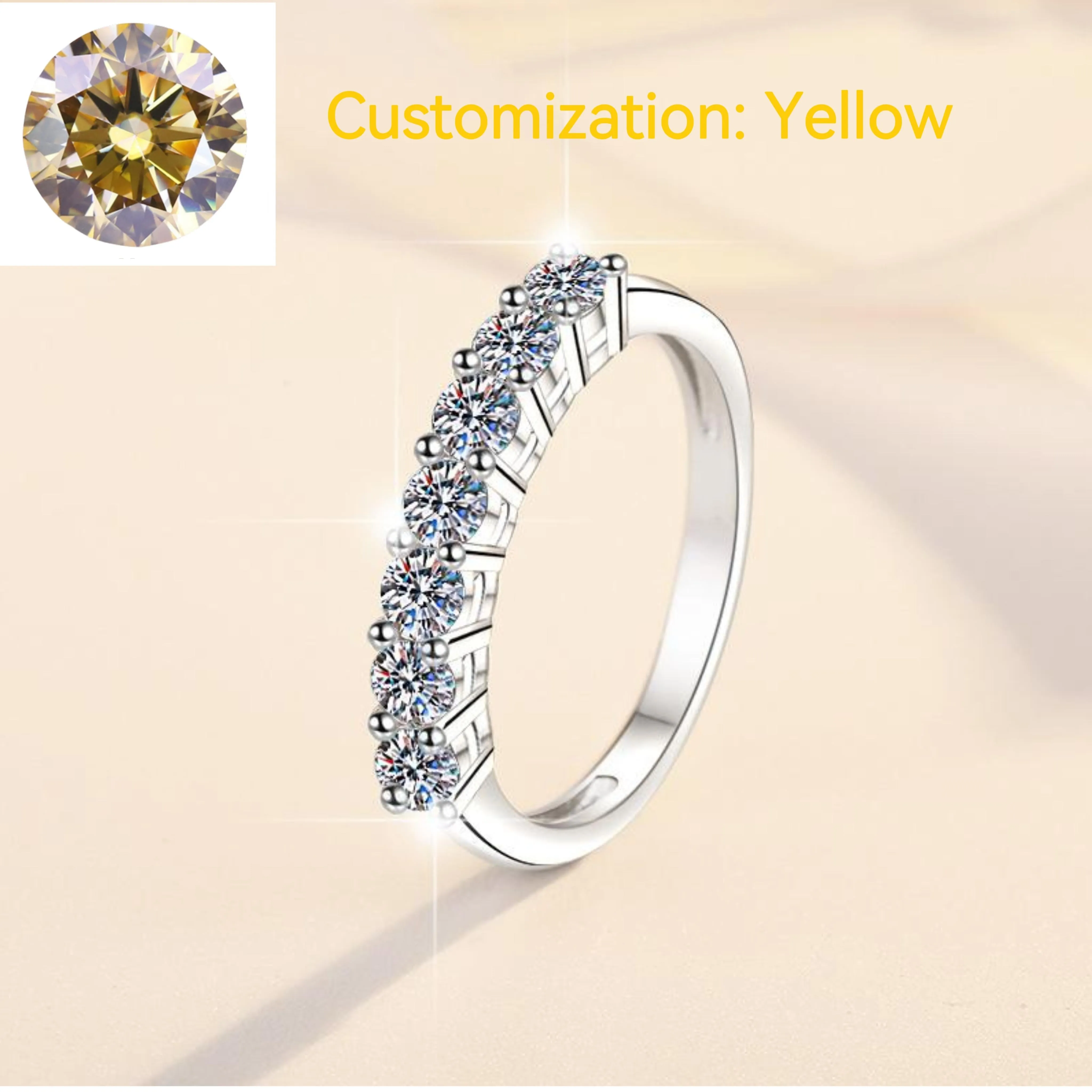 72. S925 Sterling Silver Synthetic Moissanite Seven Star Ring Crown Ring
