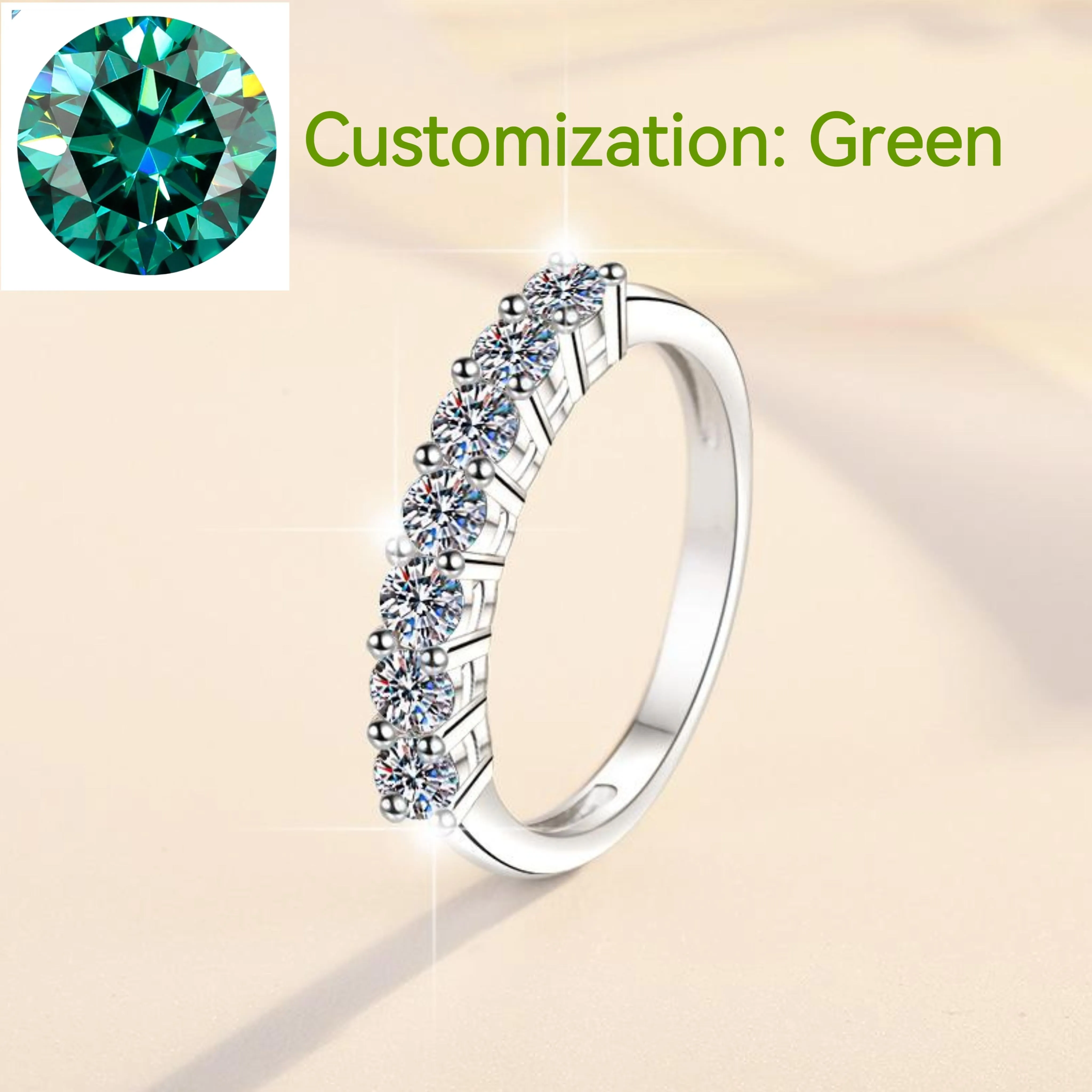 72. S925 Sterling Silver Synthetic Moissanite Seven Star Ring Crown Ring