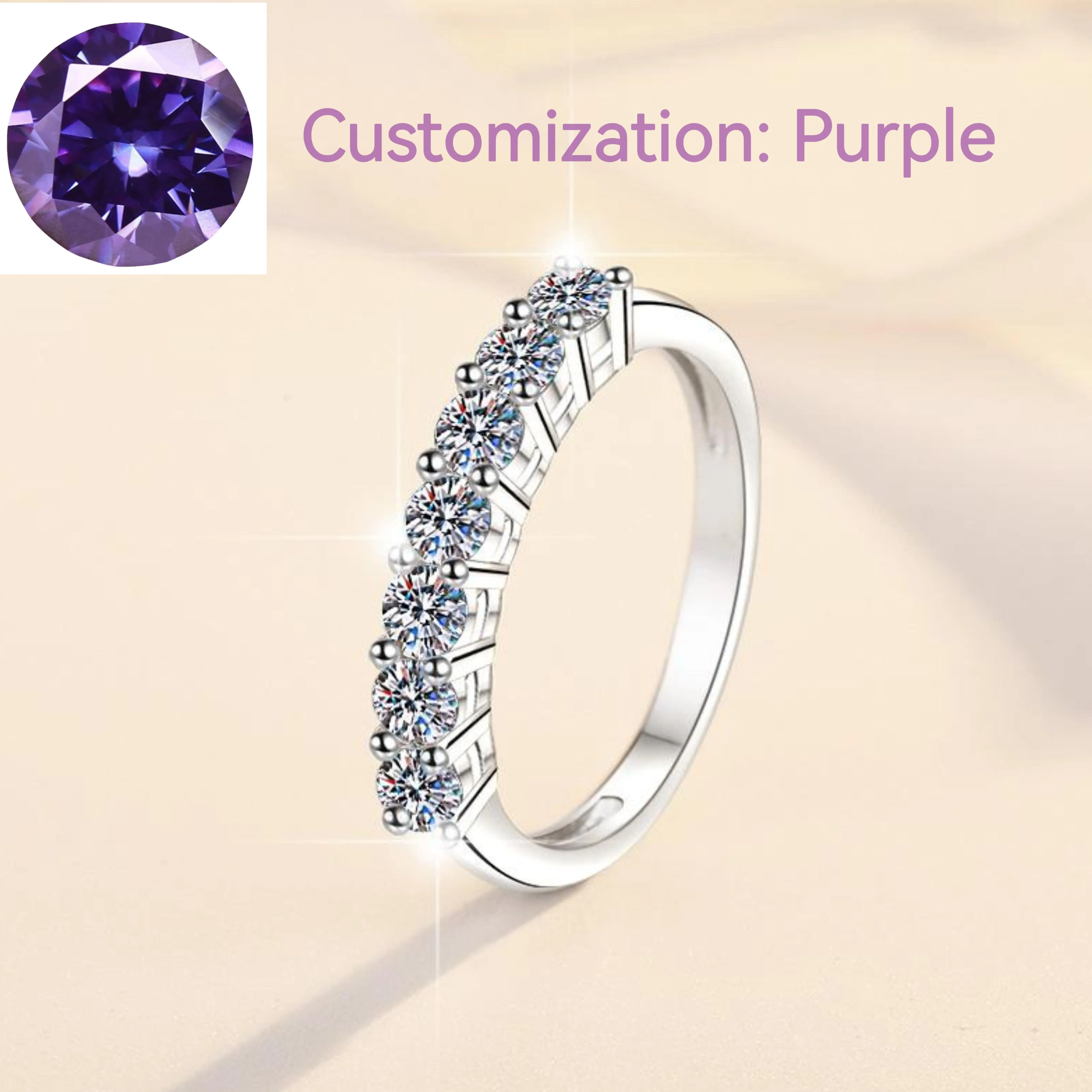 72. S925 Sterling Silver Synthetic Moissanite Seven Star Ring Crown Ring