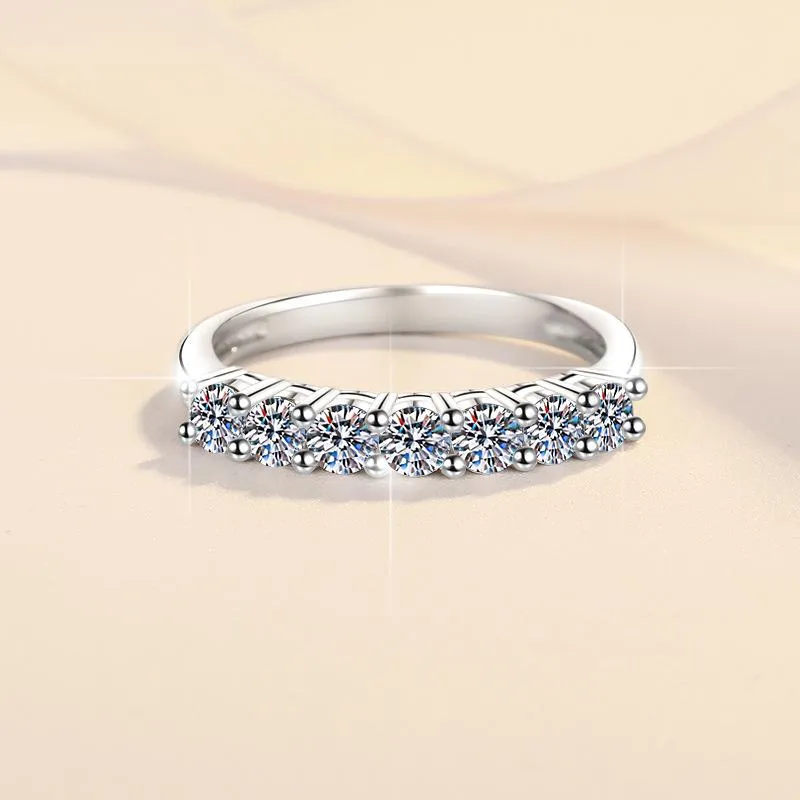 72. S925 Sterling Silver Synthetic Moissanite Seven Star Ring Crown Ring
