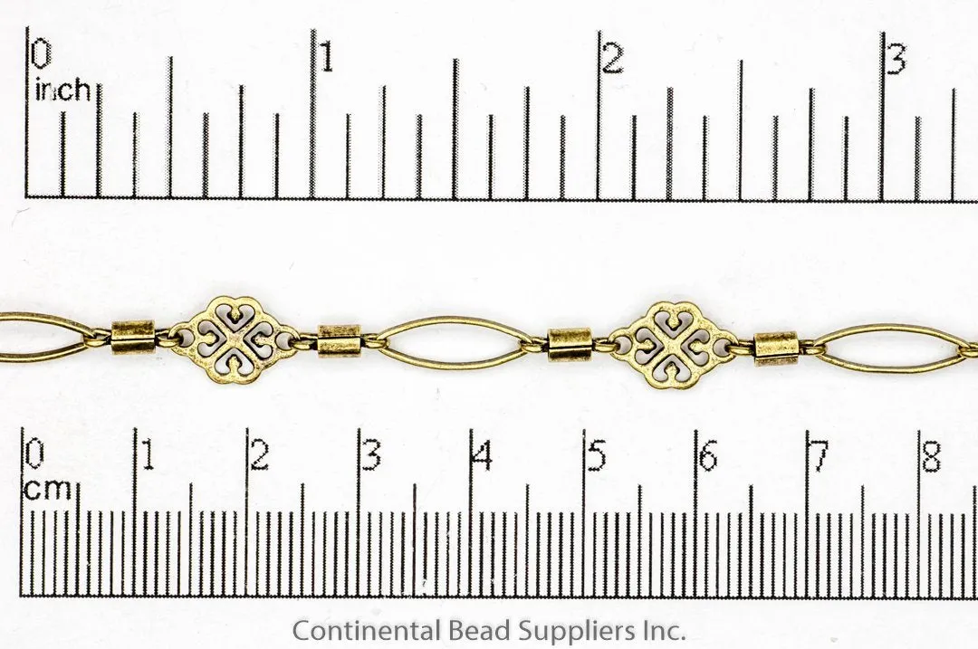 8mm Filigree, 4mm Barrel, and 11 x 5mm Eyelet Link Specialty Chain Sold by The Foot - CH 914