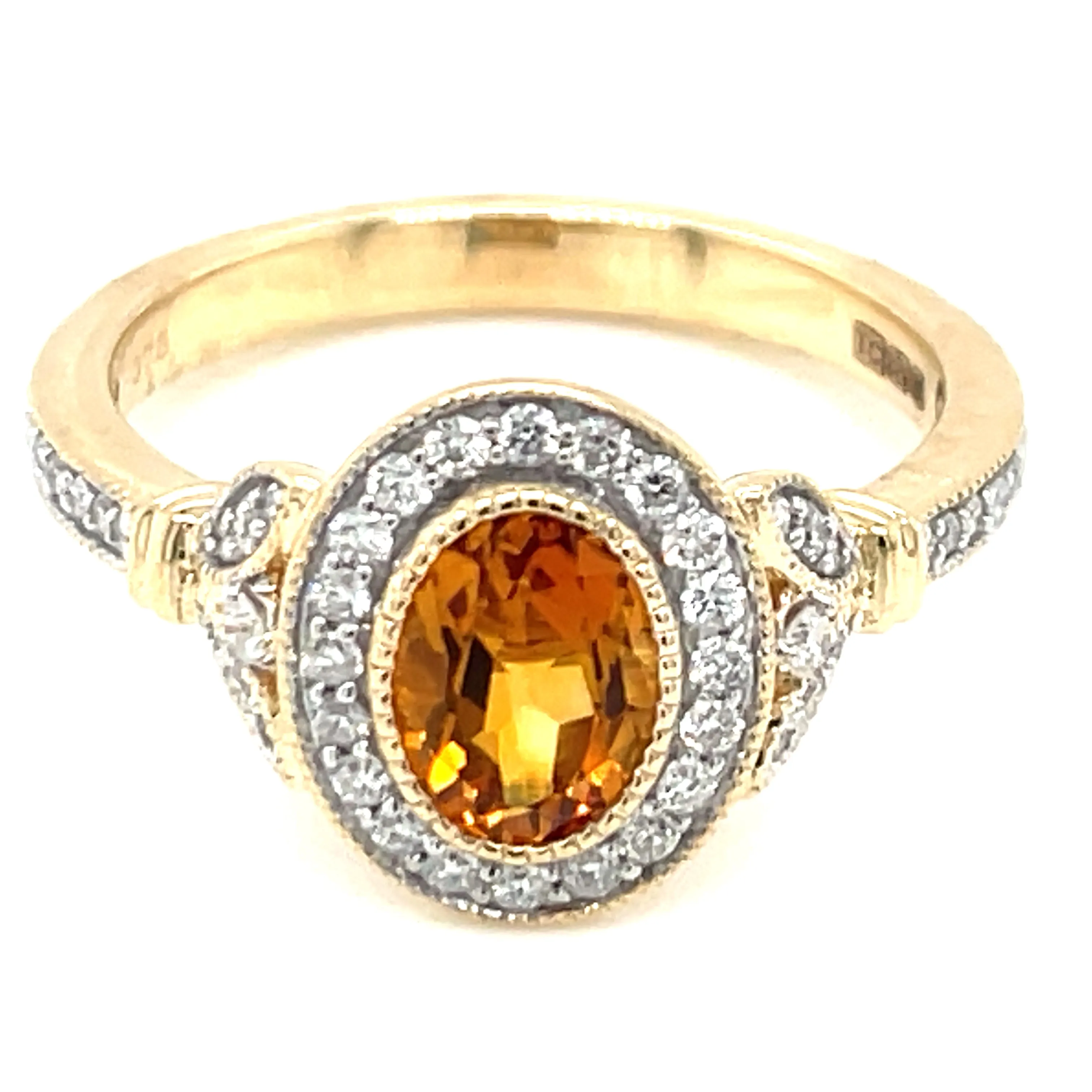 9ct Yellow Gold Earth Grown 1.15ct Citrine And Diamond Halo Ring