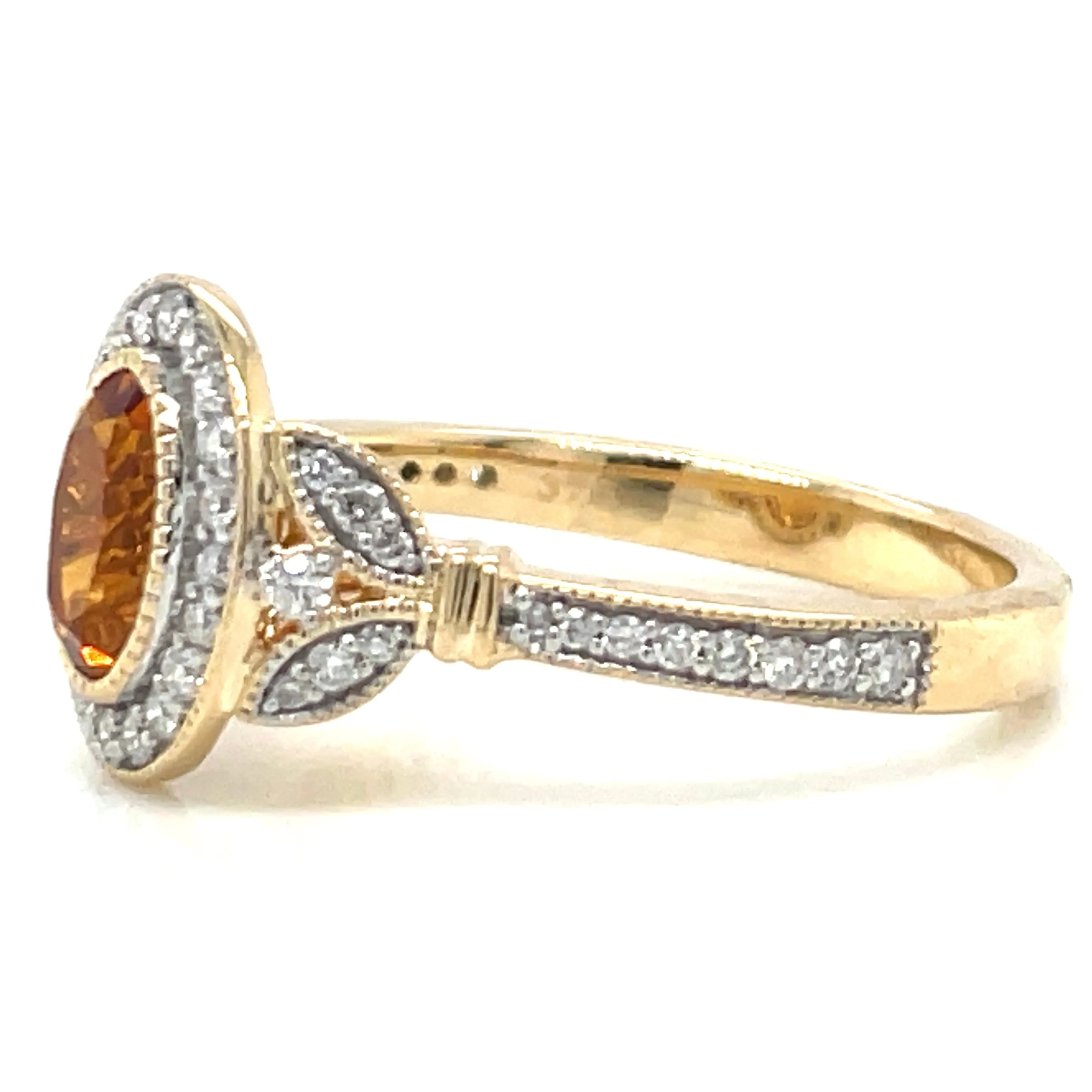 9ct Yellow Gold Earth Grown 1.15ct Citrine And Diamond Halo Ring