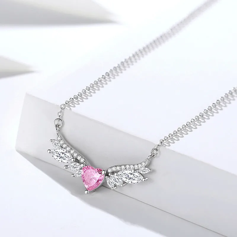 Angel Wings Love Zircon Necklace Women's S925 Sterling Silver Style Fashionable Versatile Light Luxury High-Class Clavicle Chain