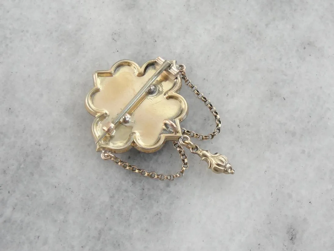 Antique Victorian Brooch, Ivy Leaf Motif, 1800's Gold