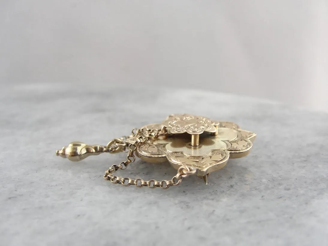 Antique Victorian Brooch, Ivy Leaf Motif, 1800's Gold