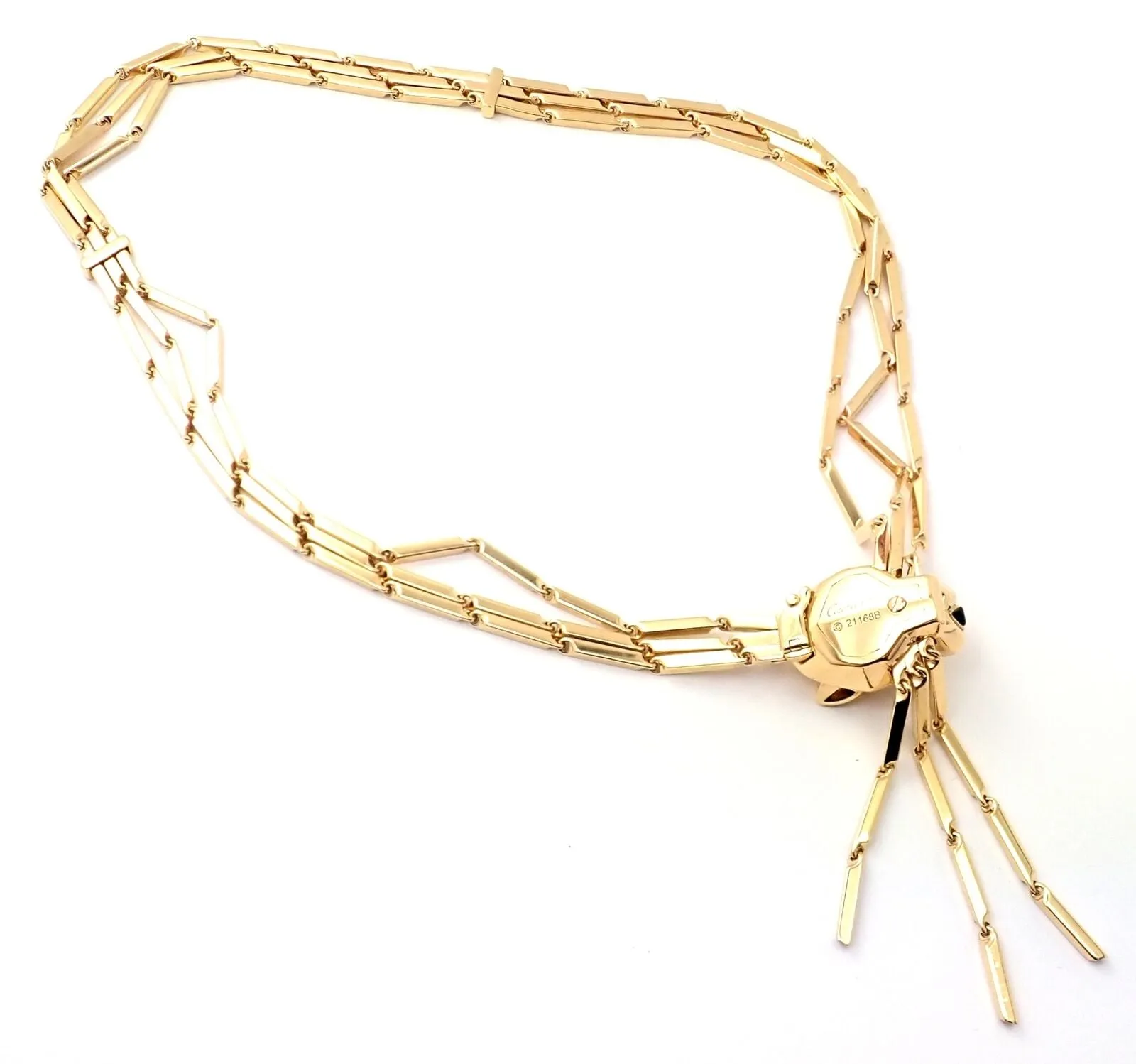 Authentic! Cartier Panther 18k Gold Diamond Peridot Onyx Lacquer Tassel Necklace