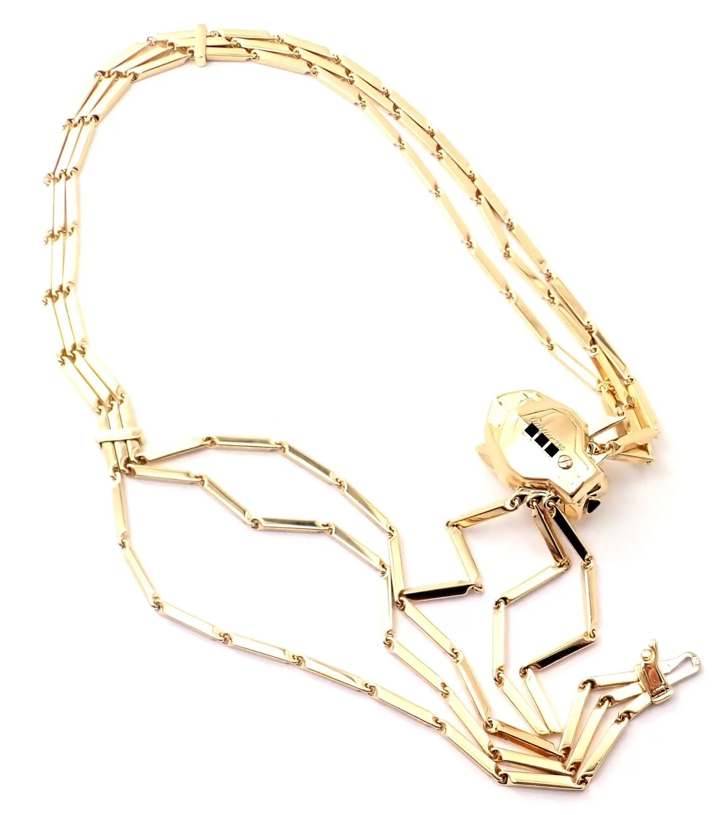 Authentic! Cartier Panther 18k Gold Diamond Peridot Onyx Lacquer Tassel Necklace