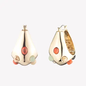 CABOCHON TEARDROP HOOP EARRINGS - MULTI
