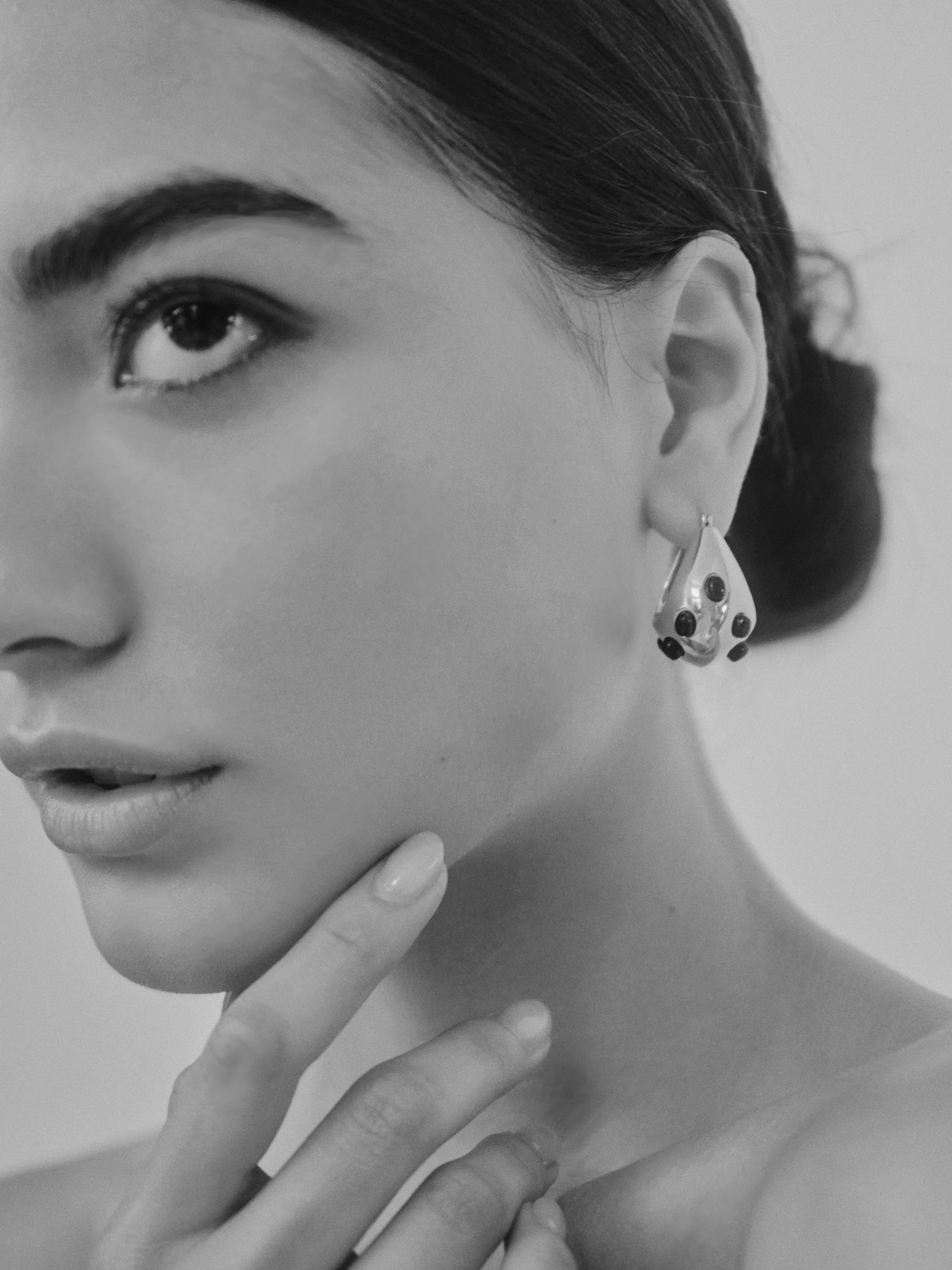 CABOCHON TEARDROP HOOP EARRINGS - MULTI