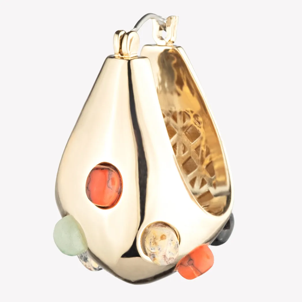 CABOCHON TEARDROP HOOP EARRINGS - MULTI