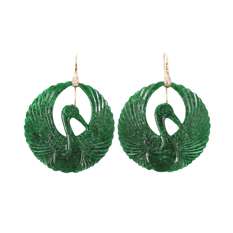 Carved Jade Bird Earrings