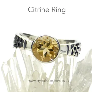 Citrine Ring, Round Faceted Gem, 925 Silver gd2