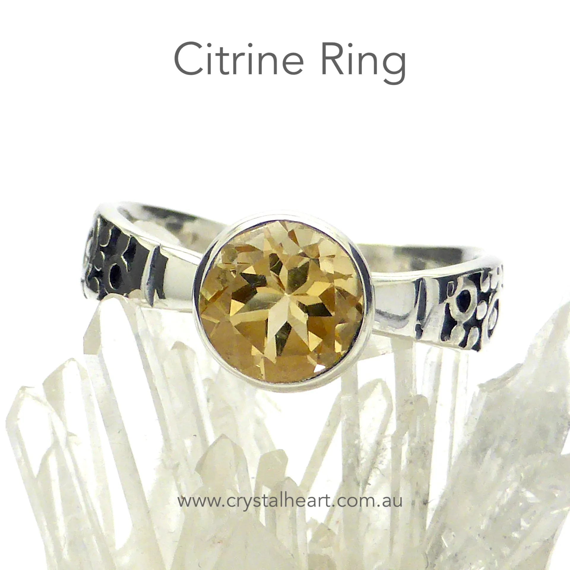 Citrine Ring, Round Faceted Gem, 925 Silver gd2