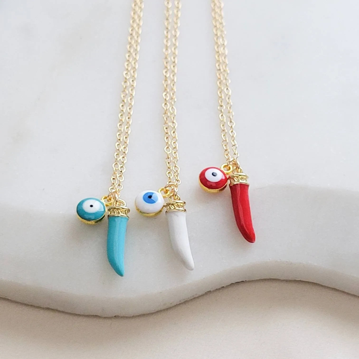 Colorful Italian Horn & Evil Eye Necklace