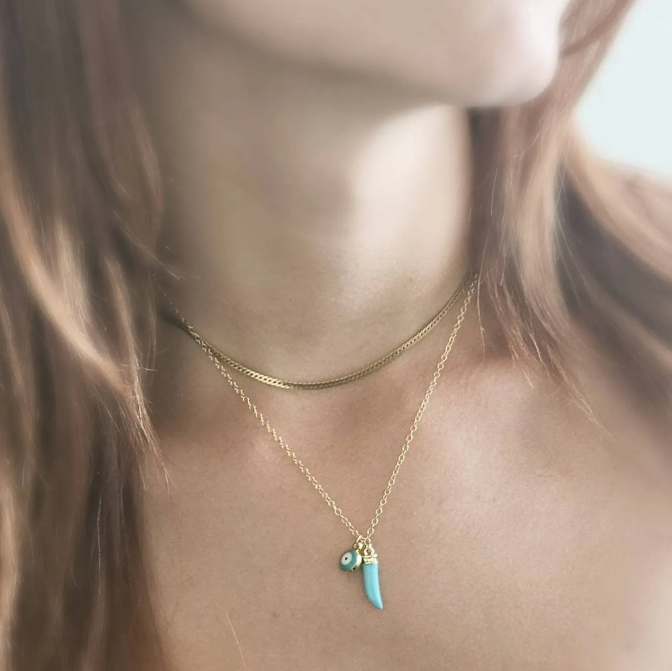 Colorful Italian Horn & Evil Eye Necklace