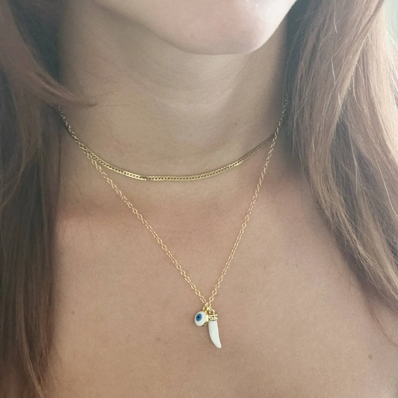 Colorful Italian Horn & Evil Eye Necklace