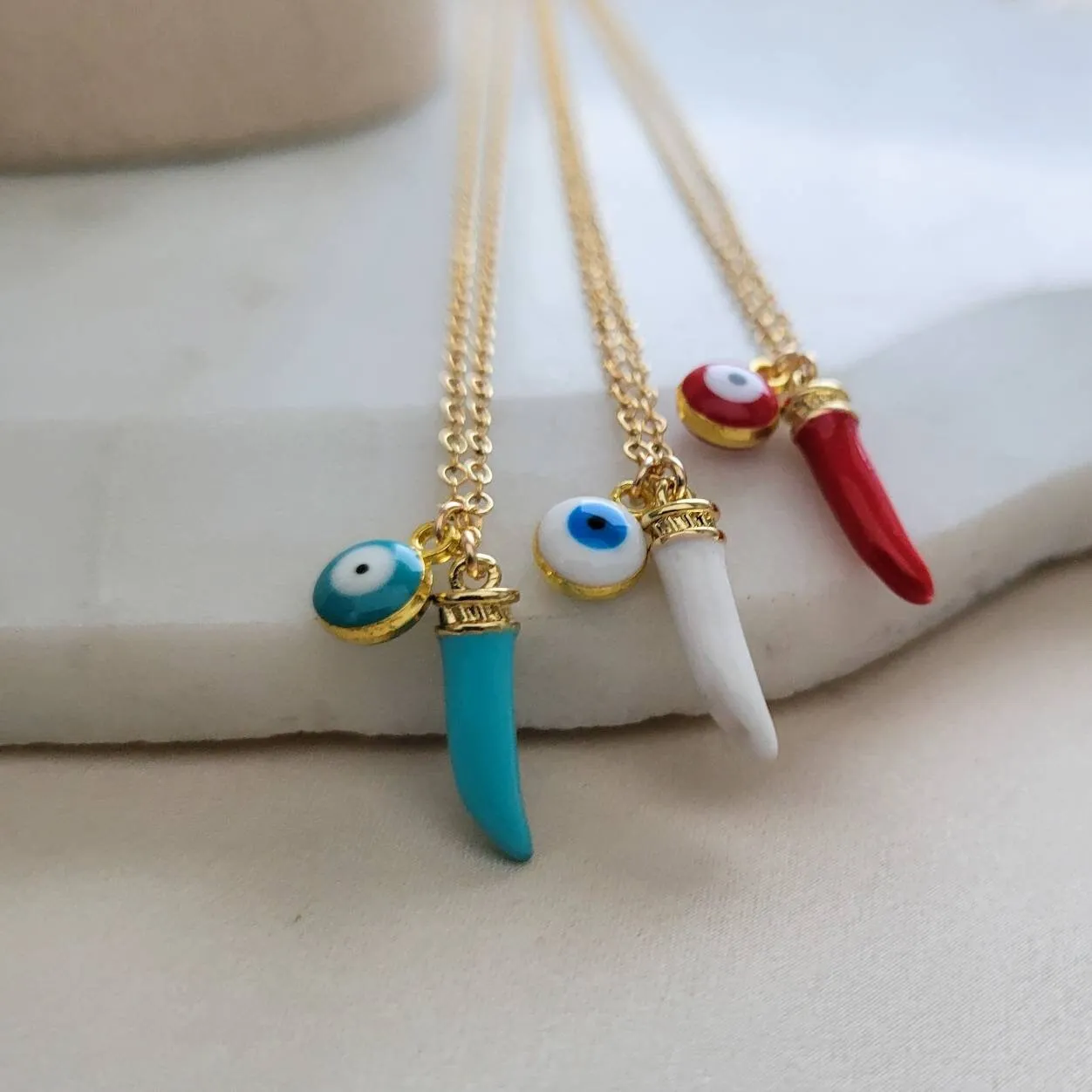 Colorful Italian Horn & Evil Eye Necklace