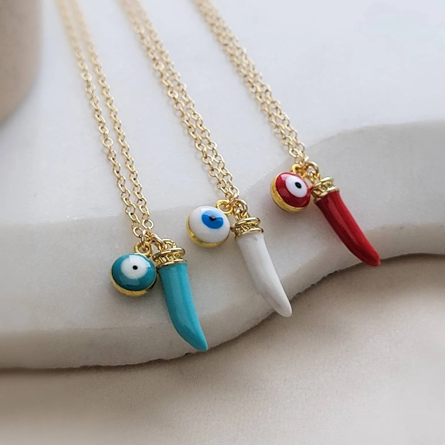 Colorful Italian Horn & Evil Eye Necklace