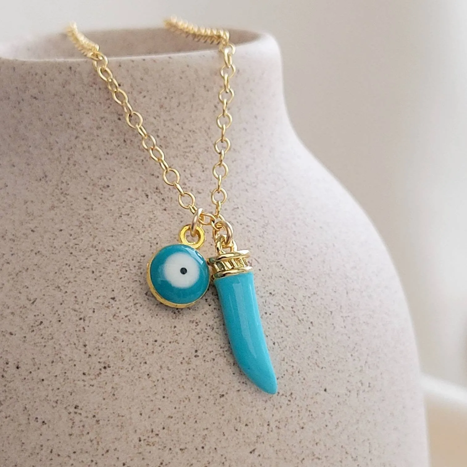Colorful Italian Horn & Evil Eye Necklace