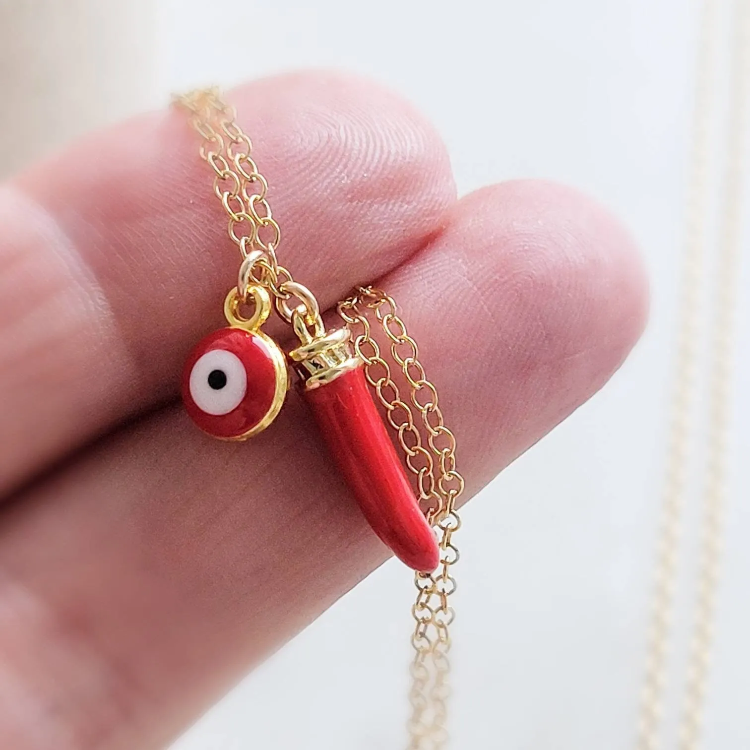 Colorful Italian Horn & Evil Eye Necklace