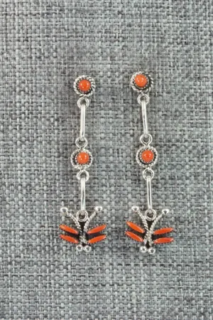 Coral & Sterling Silver Earrings - Mildred Ukestine