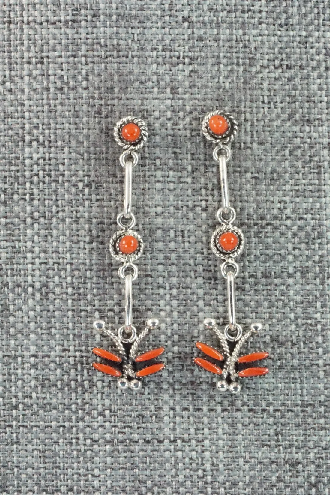 Coral & Sterling Silver Earrings - Mildred Ukestine