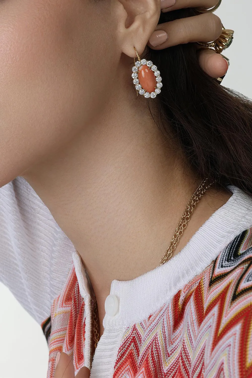 Coral Diamond Heirloom Earrings