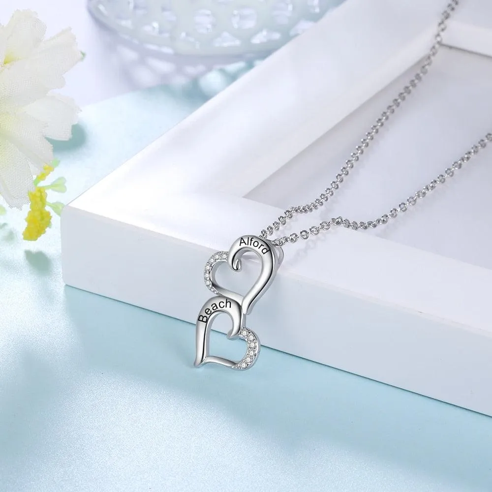 Couples Heart Silver Necklace, Stone Studded Silver Necklace, Silver Jewellery for Women