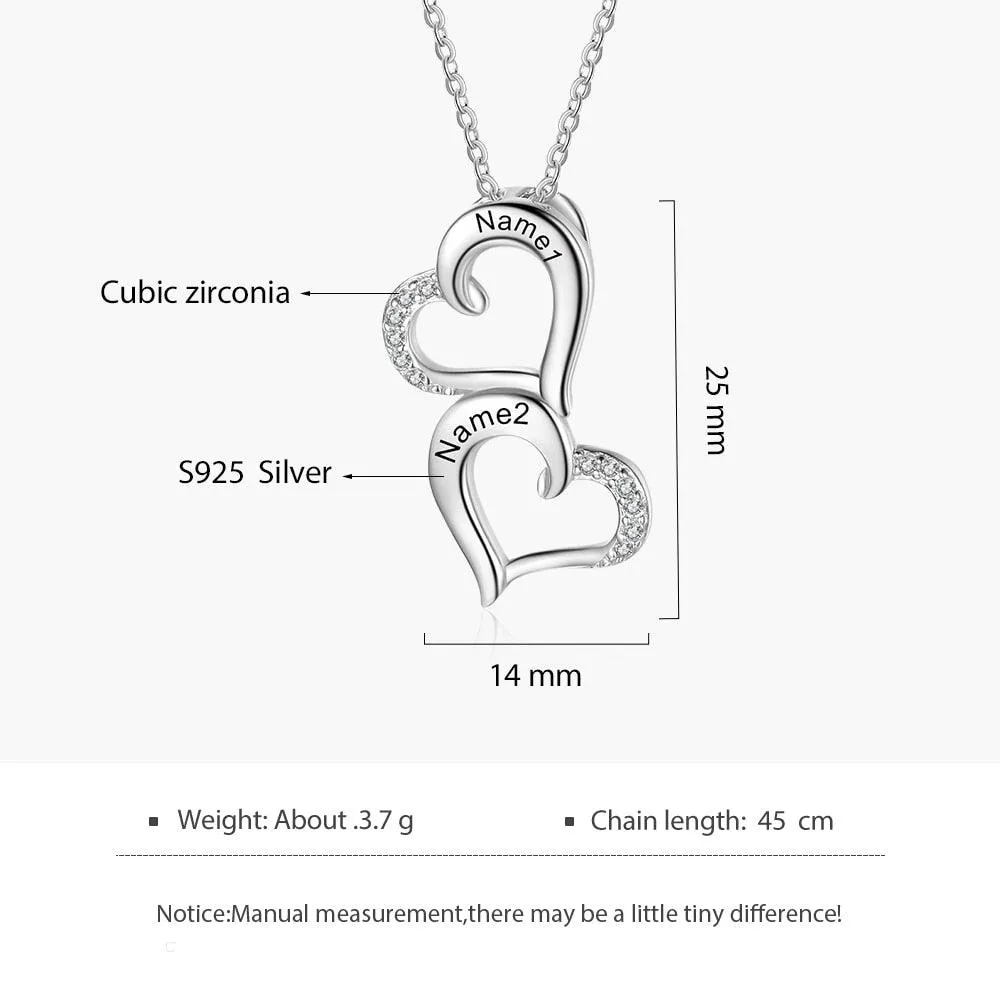 Couples Heart Silver Necklace, Stone Studded Silver Necklace, Silver Jewellery for Women