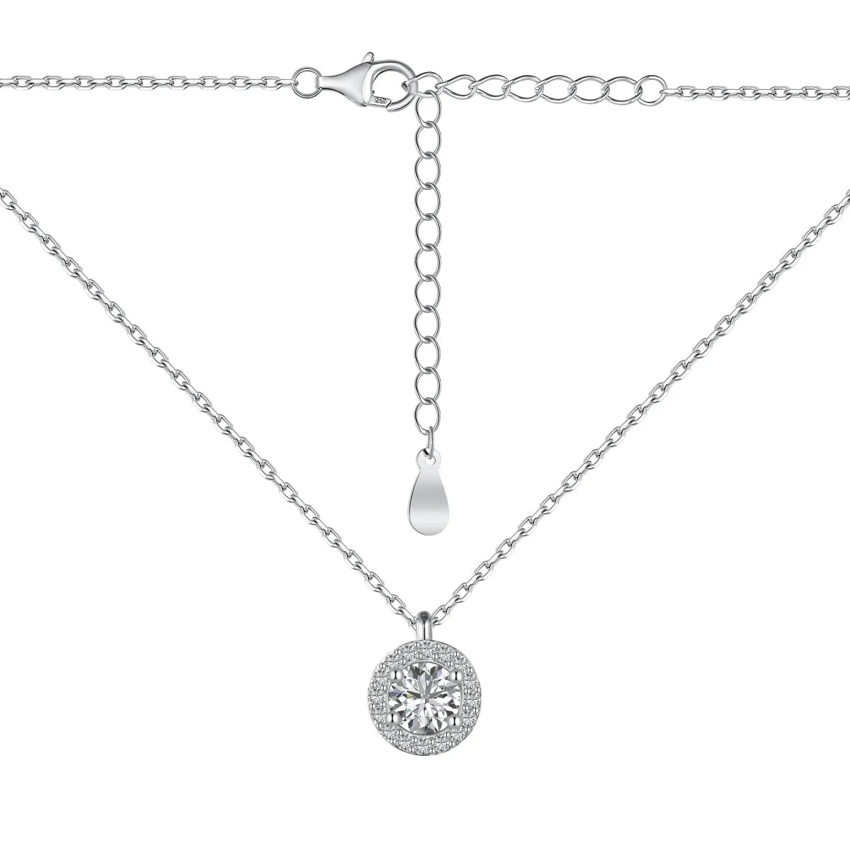 Cubic Zirconia Round Brilliant Halo Pendant Necklace