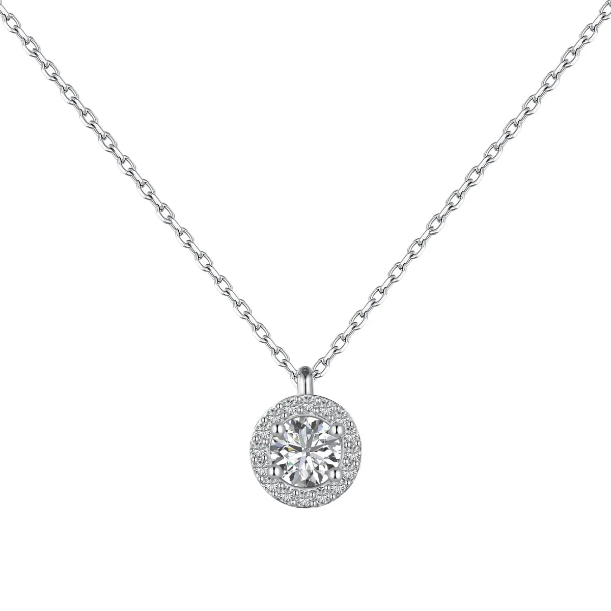 Cubic Zirconia Round Brilliant Halo Pendant Necklace