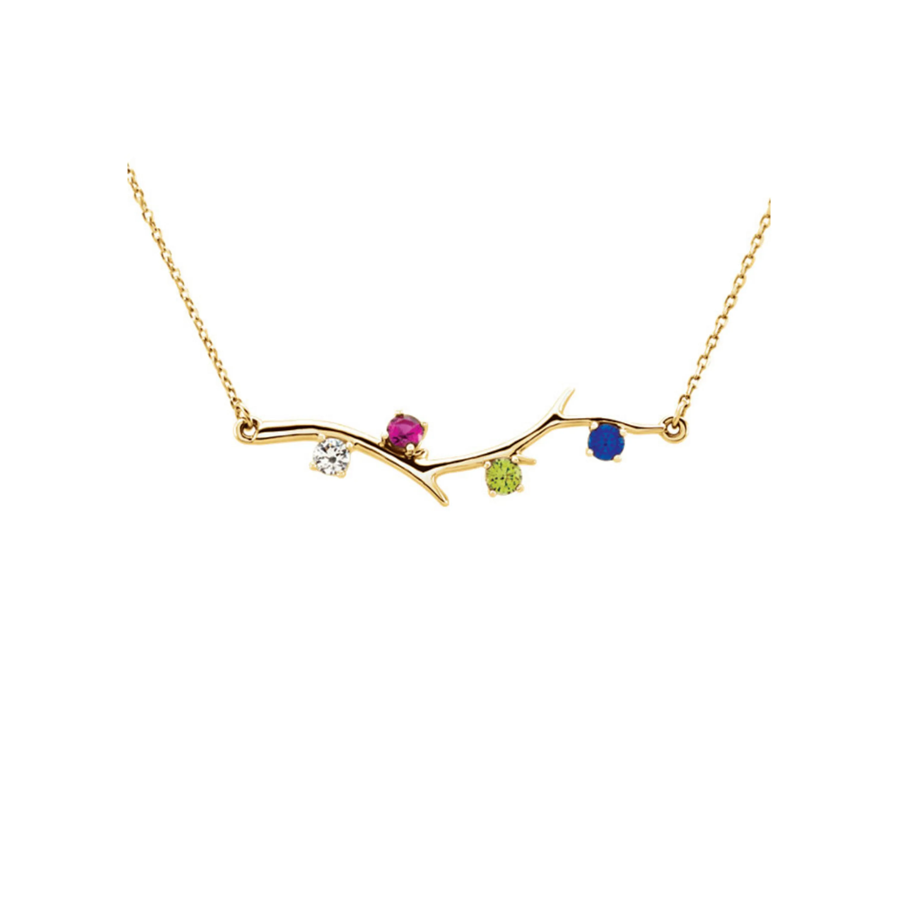 Custom 14k Gold 4-Stone Family Branch Necklace