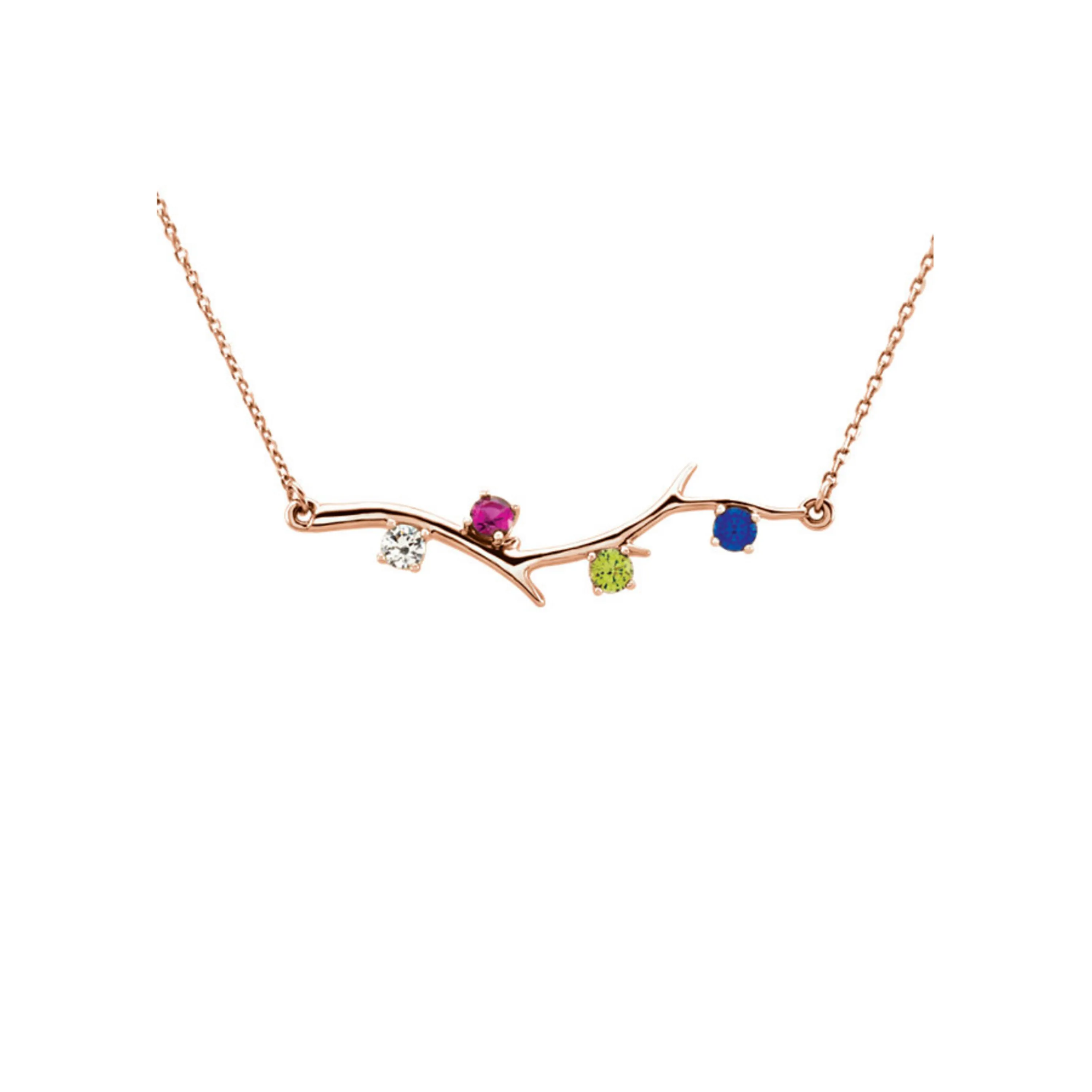 Custom 14k Gold 4-Stone Family Branch Necklace