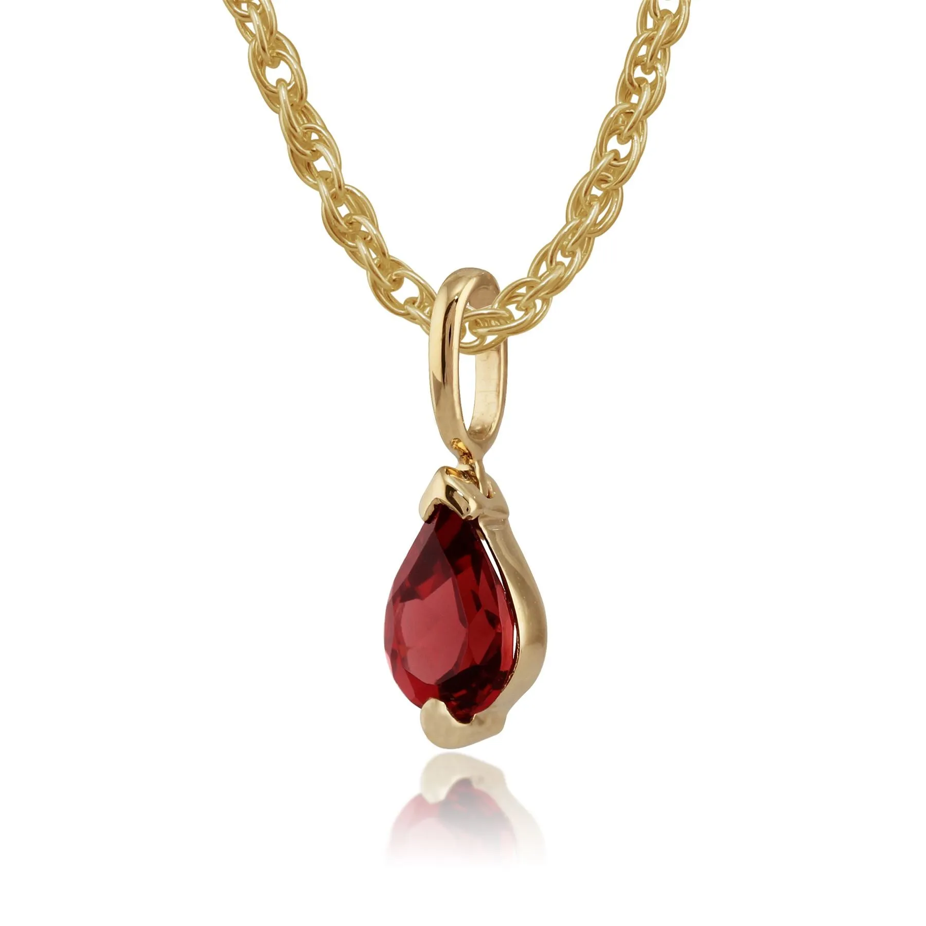 Damen 375 Gold 9ct Gelbgold Birne Granat Classic Claw Anhänger Set Rot 45cm
