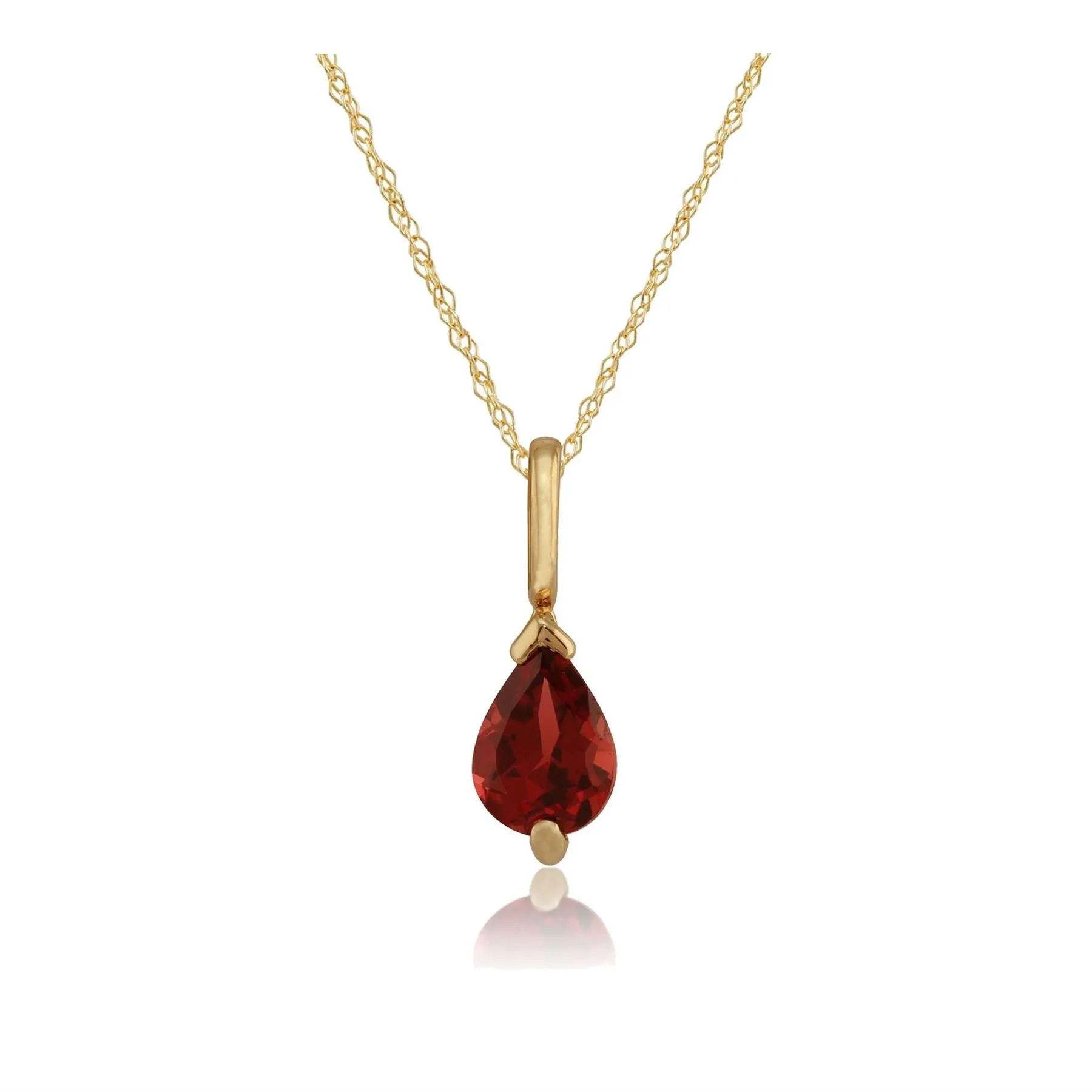 Damen 375 Gold 9ct Gelbgold Birne Granat Classic Claw Anhänger Set Rot 45cm