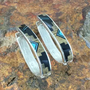 David Rosales Turquoise Creek Inlaid Sterling Silver Earrings Long Huggies