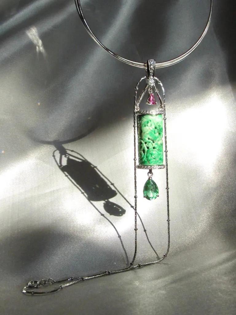 Doorknocker Green Jadeite Jade Pendant Hoop Earring