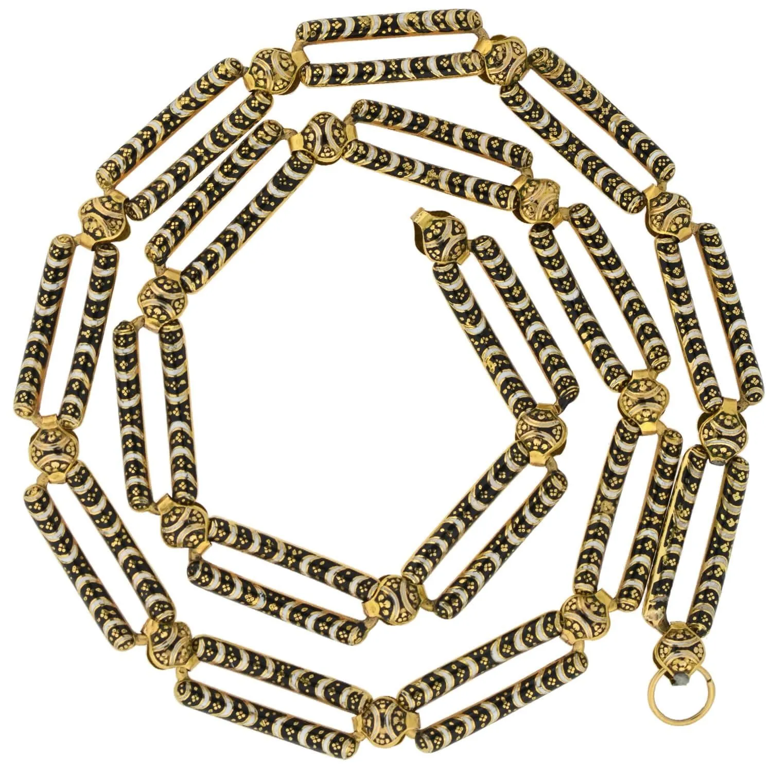 Early Victorian 18kt Swiss Enamel Open Link Chain Necklace 25"
